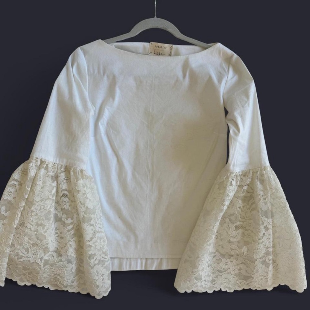 White Top with Lace Bell Sleeves